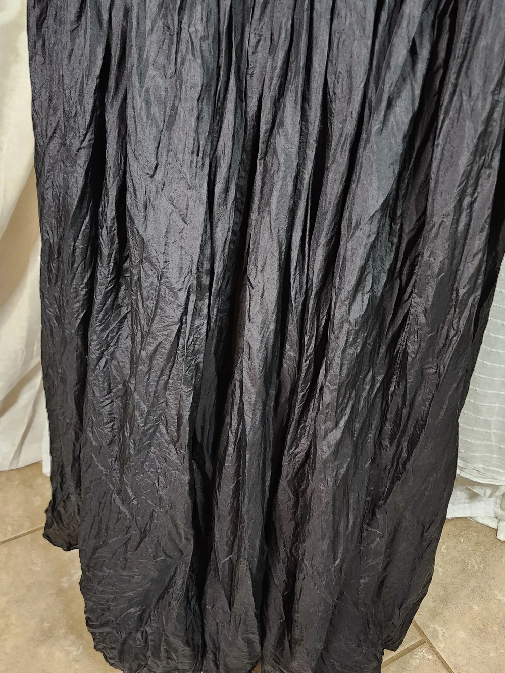 Vintage Christina Silk Crinkle Broomstick Maxi Skirt Black Size L Boho Whimsical